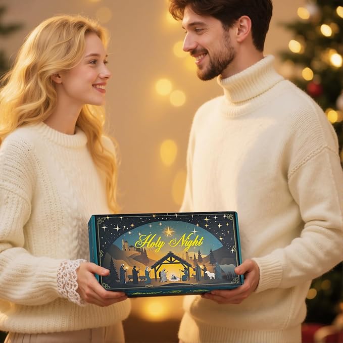Religious Christian Gifts for Women Faith, Bible Gifts, Catholic Gifts - Nativity Set, Nativity Scene Flameless Candles, God Jesus Birth, Church Home Table Decorations Centerpieces