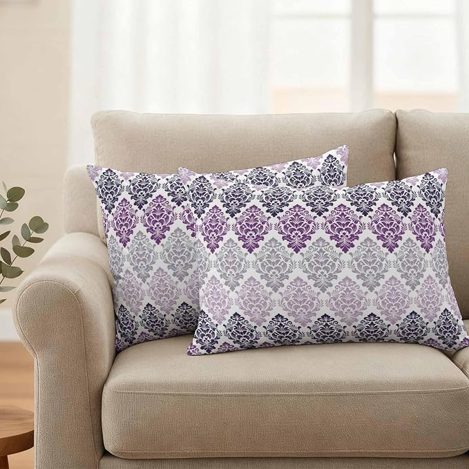 Vintage Floral Outdoor Pillow Covers Set of 2 Black Purple Flower Pattern Country Gradient Waterproof Throw Pillow Cover Decorative Cushion Cases for Patio Porch Garden 20X12 Inch