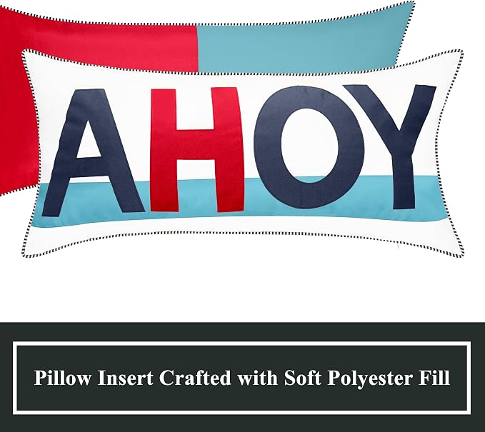 Edie At Home Bold Ahoy Nautical Decorative Throw Pillow for Patio Furniture, Sofa, Chair, or Bedroom, Reversible, Indoor and Outdoor Collection, 30 x 15 inches, Navy/White