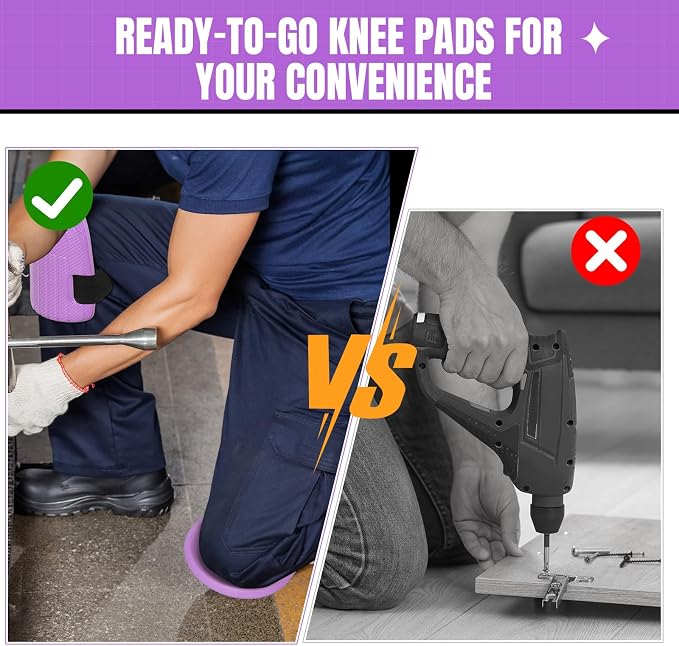 WinnerWhy Gardening Knee Pads for Women and Men Lightweight Waterproof Foam Knee Pads for Gardening and Housework with Adjustable Hook'n'Loop Straps(Purple)