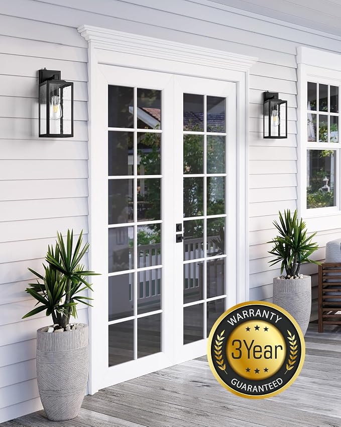VIANIS Large 2 Pack Outdoor Wall Lights, Dusk to Dawn Black Exterior Garage Lighting Fixture Wall Mount Sconces, Modern Front Porch Lanterns Outside Lights for House, Waterproof Coach Lights Outdoor