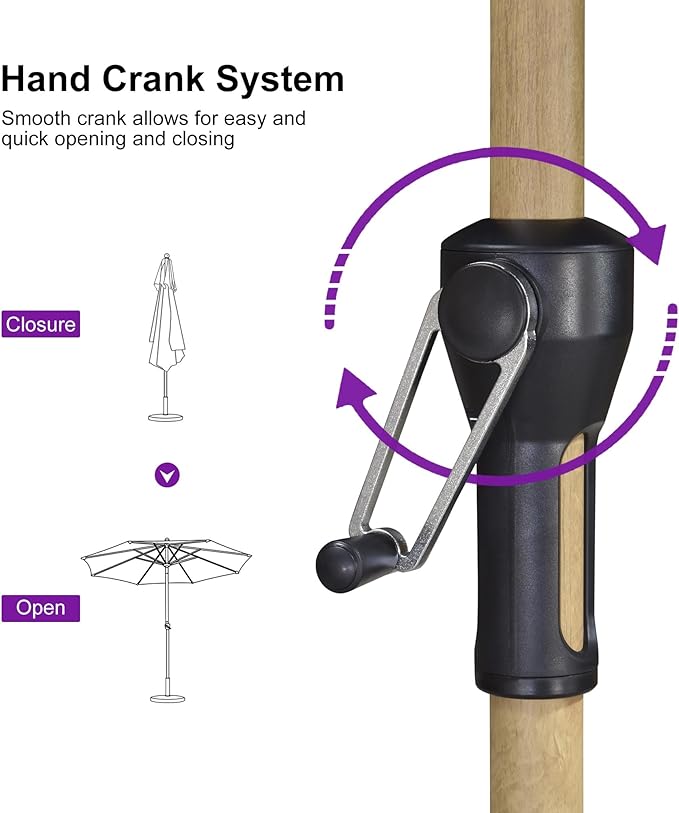 PURPLE LEAF 8 Feet Market Umbrella with Base Patio Umbrella Round Outdoor Table Umbrella with Push Button Tilt & Crank and 8 Ribs Aluminum Outdoor Umbrella for Garden Deck Balcony, Beige