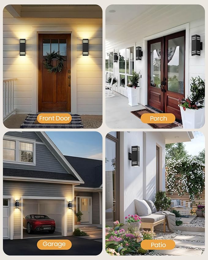 SHIMR Dusk to Dawn Outdoor Lighting, Modern Sconce, ETL Listed, 2 Pack | Black, Waterproof Aluminum Exterior Lighting Fixture, E26 Base, LED Bulbs Include, Up and Down Lights for Porch Garage Patio