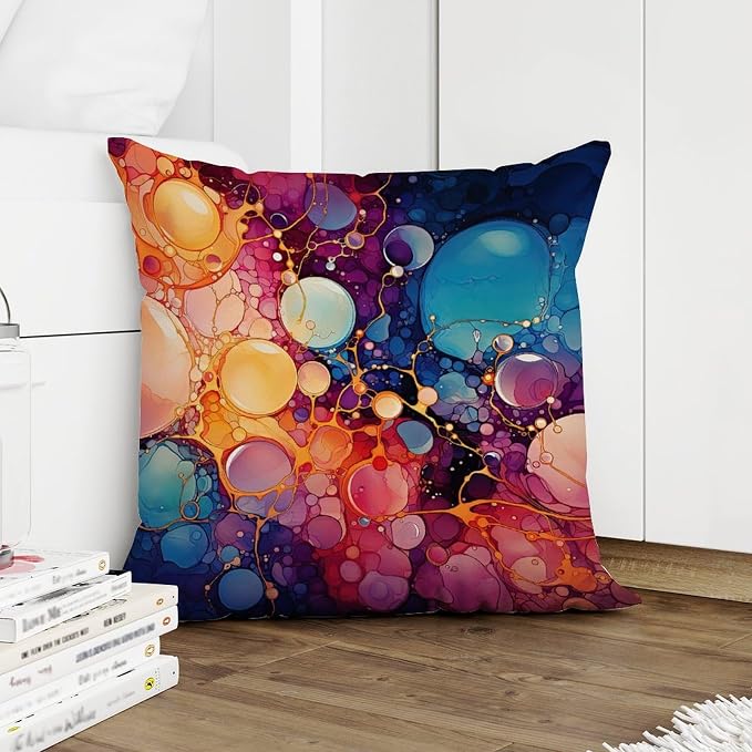Throw Pillow Covers Ink Rainbow Shapes with Gold Cushion Cover Abstract Abstract Alcohol Ink Textures Pillow Cover Accent Outdoor Garden Decoration for Patio Garden Couch Tent 24x24 in