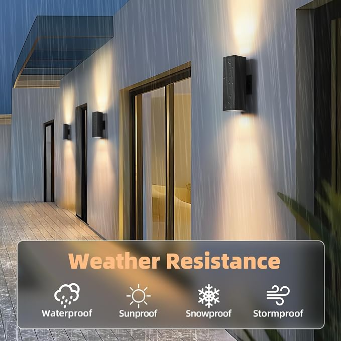 Dusk to Dawn Outdoor Lighting, LED Square Up and Down Outdoor Sconce Lights, Matte Black Exterior Lighting Fixtures with 7W LED Bulbs, Front Porch Lights for house, Garage, Patio, Doorway, 4 Pack