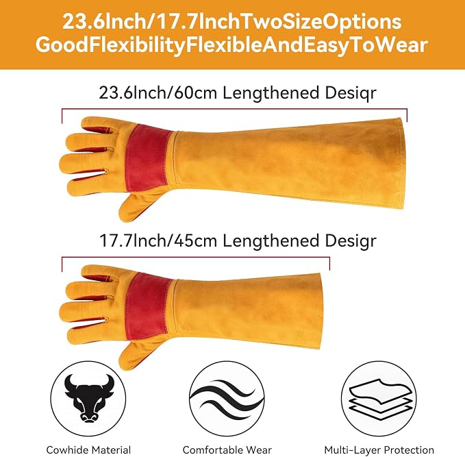 Animal Handling Gloves – Bite-Proof, Multi-purpose, Pet Leather Gloves with Padding