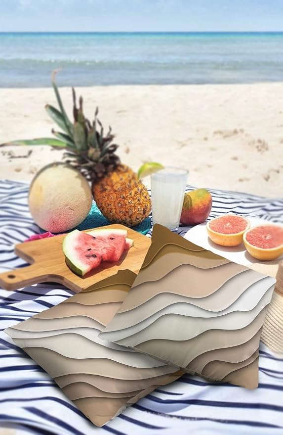 Outdoor Waterproof Pillow Covers for Patio Furniture Brown Modern Geometric Decorative Throw Pillow Cover Abstract Beach Wave Pillowcases Set of 2 Cushion Case for Sofa Couch 20 x 20 Inches
