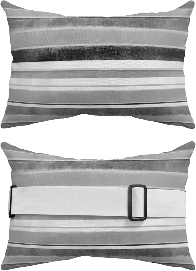 Outdoor Pillows Covers with Inserts Northern Europe Grey Vintage Stripes Waterproof Recliner Pillow with Adjustable Strap Throw Pillows for Patio Furniture Pool Lounge Chair, 11x16 inch, 2PCS