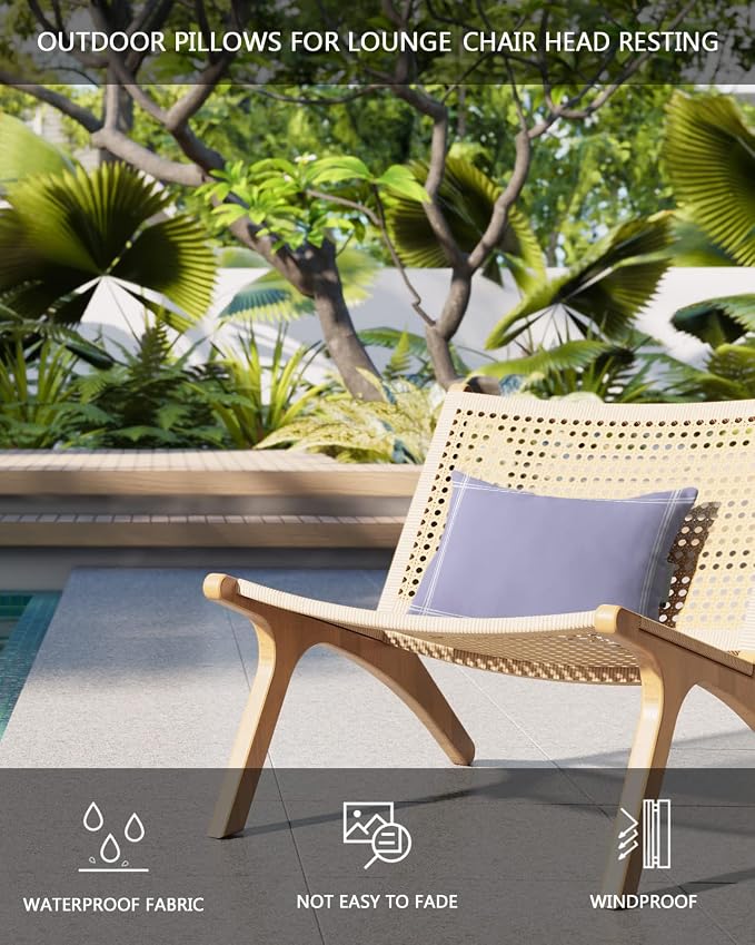 Outdoor Pillows Covers with Inserts Solid Color Medium Purple Waterproof Recliner Pillow with Adjustable Strap Throw Pillows for Patio Furniture Pool Lounge Chair, 11x16 inch, 2PCS