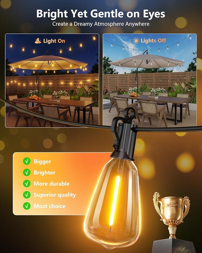 Brightown 76FT Solar String Lights Outdoor, 23+2 Shatterproof LED Lights | Waterproof, Remote Control, Dimmable, Timer, 3 Light Modes, Commercial Grade Patio Lights for Garden, Backyard, Party Decor