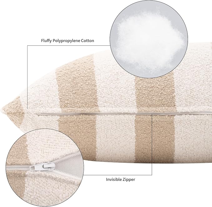 2 Pack Outdoor Throw Pillows 26" Patio Sofa Pillow,Khaki Stripe | Water-Resistant Outdoor Cushions,Decorative Pillows with Insert for Patio Garden Porch,Khaki Stripe