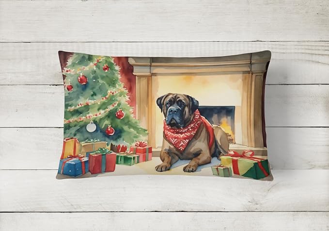 Caroline's Treasures DAC2625PW1216 Bullmastiff Cozy Christmas Throw Pillow Machine Washable, Indoor Outdoor Decorative Pillow for Couch, Bed or Patio, 12HX16W