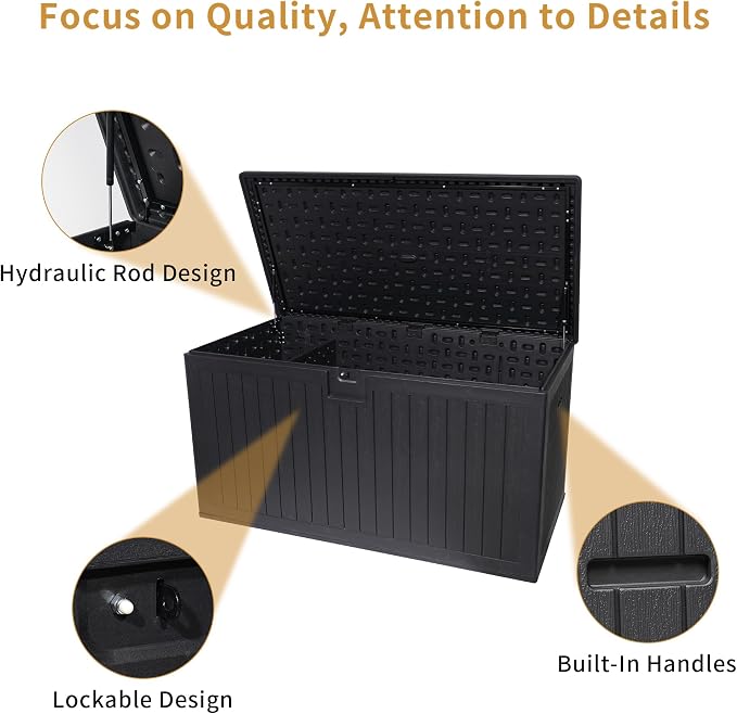 230 Gallon Resin Outdoor Deck Box Waterproof, Extra Large Patio Storage Box with Lockable Storage Containers for Patio Furniture Cushions, Pool Accessories, Garden Tools
