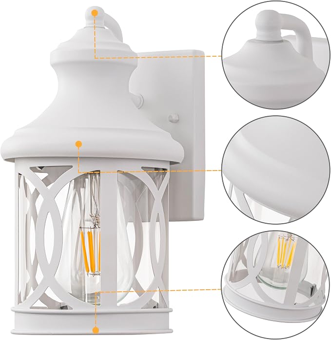 2-Pack Outdoor Wall Lights, Porch Lights, Waterproof Outdoor Wall Sconce, Exterior Light Fixture White with Clear Glass Shade for Garage Patio Front Door Balcony, 12in.