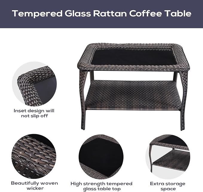 Belord Patio Furniture Set 6 Seats, Outdoor Swivel Rocker Patio Chairs, Oversized Outdoor Sectional Couch, Two 3-Seater Sofas with Coffee Table, Ideal for Porch, Deck, Brown Wicker/Gray