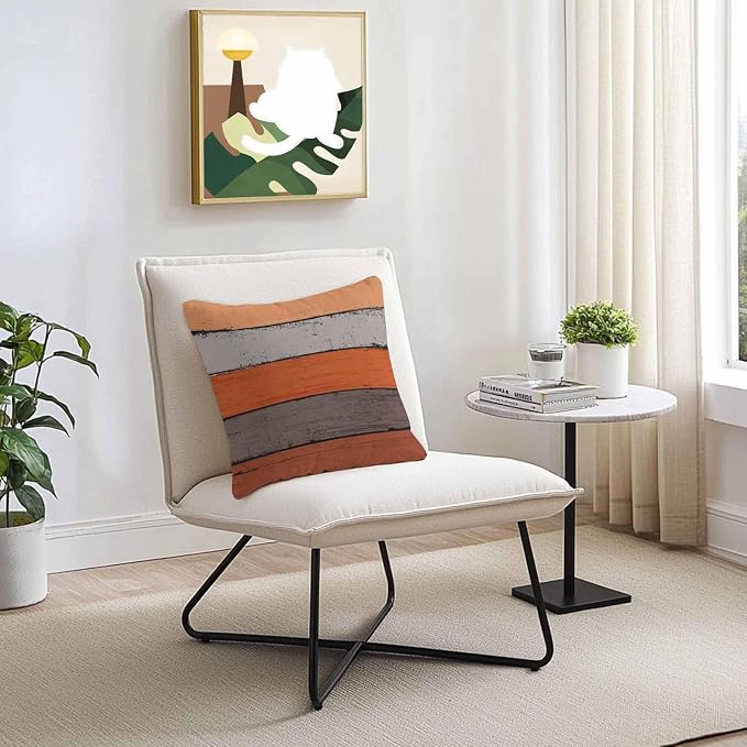 Outdoor Throw Pillow Covers 18X18 Set of 2 Waterproof Ombre Burnt Orange Gray Decorative Zippered Cushion Covers for Patio Furniture, Farmhouse Retro Rustic Barn Wood Texture Lumbar Pillowcases