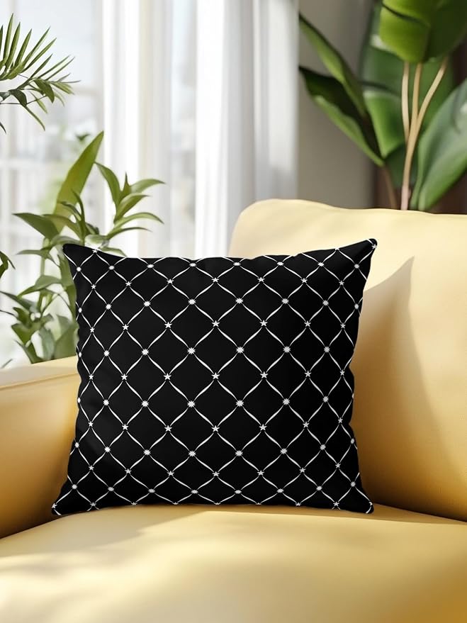 Waterproof Outdoor Pillow 1 Pack Black Grid Plaid Decorative Throw Pillows Cover & Insert 16x16 Inch Pillowcase Diagonally Crossed Lines Pillows for Couch Sofa Bed Patio Furniture Indoor Outdoor