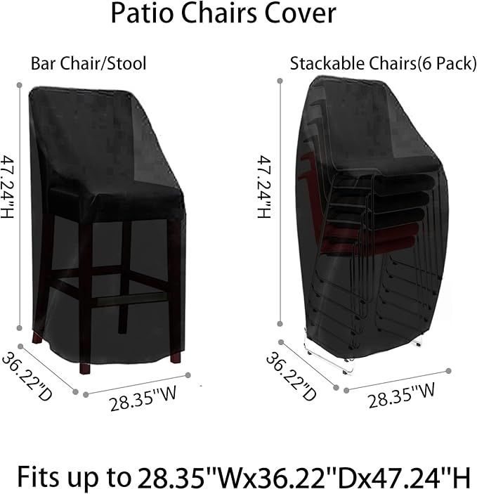 RosieLily Patio Chair Covers High Back Outdoor Bar Stool Covers (1 Pack-Black, 28.35"W x 36.22"D x 47.24"H)