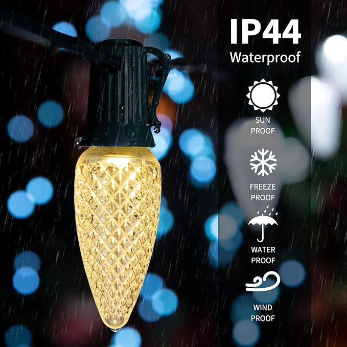 Brightown C9 Christmas String Lights, Commercia Led Outdoor Christmas Lights with 100 Strawberry C9 Bulbs, Waterproof Extendable UL Certified for Party Holiday Wedding Indoor Outdoor Xmas Decor