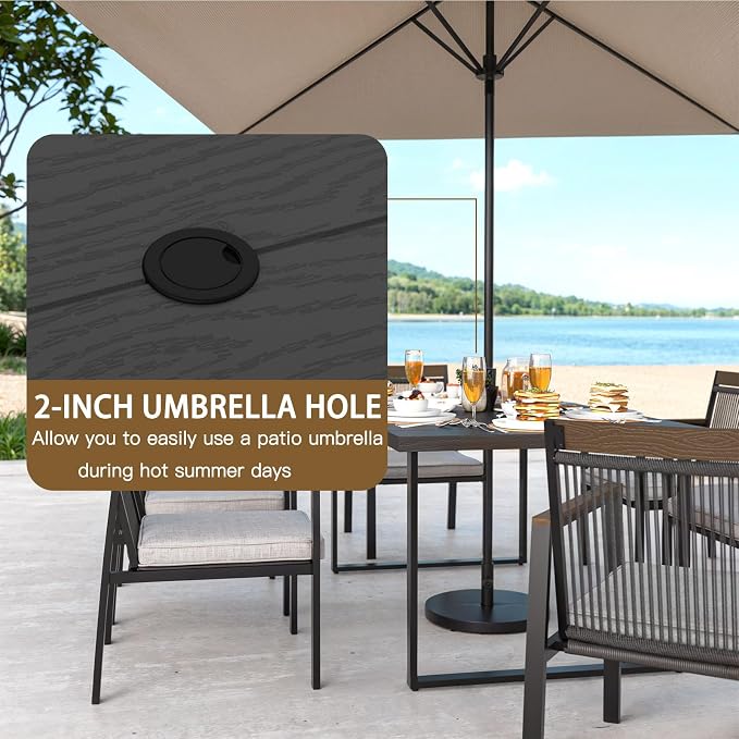 5-Piece Patio Dining Table and Chair Sets, Outdoor Metal Dining Furniture Set with Umbrella Hole, 4pcs Patio Chairs with Cushions for Backyard, Deck