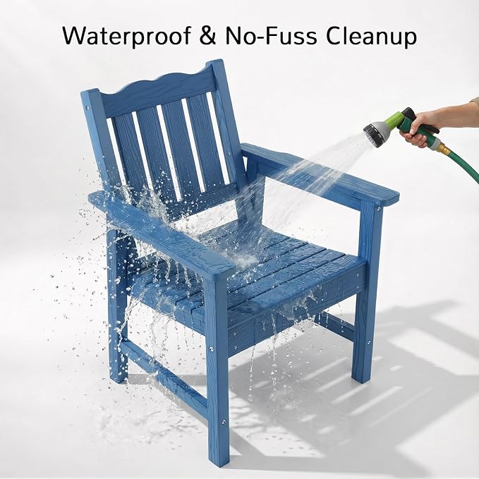 Stoog 3-Piece All-Weather Garden Chairs Set of 2 with Table, Patio Furniture Sets, Include 2 Garden Chairs and 1 Side Table, for Porch, Backyard, Lawn & Dining, Blue