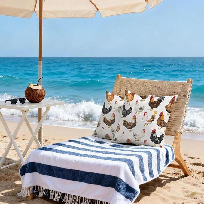 20x20 Inch Outdoor Pillow Covers Set of 2 Waterproof Throw Pillow Covers Decorative Couch Cushion Covers Chickens Egg Square Pillowcases Protectors for Patio Garden Sofa