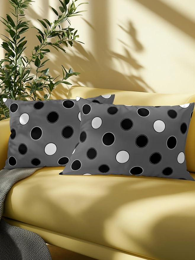 Waterproof Outdoor Pillow 1 Pack Black Polka Dots Decorative Throw Pillows Cover & Insert 20x12 Inch Lumbar Pillowcase Funny Circles Spots Pillows for Couch Sofa Bed Patio Furniture Indoor Outdoor