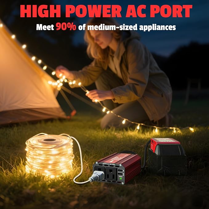 2PCS 300W Battery Charger Compatible with Milwaukee: LIVOWALNY Portable Power Inverter 18V to 110V Battery Inverter Charger Adapter Power Supply 2 AC & 2 USB Ports for Car, Phone, Camping Essentials