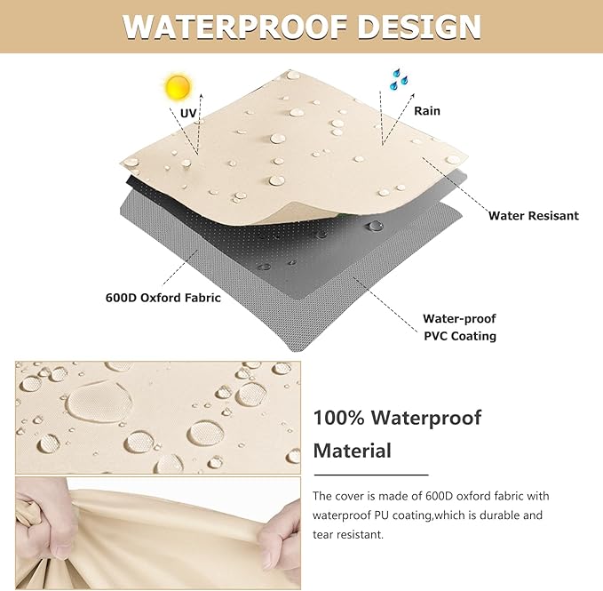 Outdoor Swivel Chair Covers 2 Pack, 28 W x 33 D x 38.5 H inches, 600D Heavy Duty Waterproof Patio Chair Cover, Outdoor Furniture Covers for Lawn/Garden Chiar, Lvory&Brown
