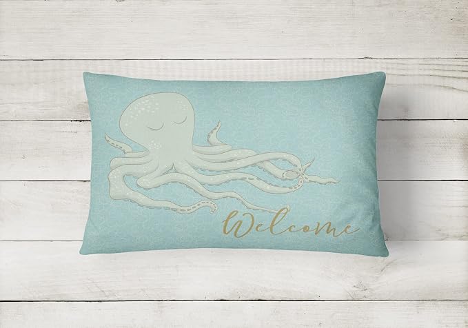 Caroline's Treasures BB8553PW1216 Octopus Welcome Canvas Fabric Decorative Pillow Machine Washable, Indoor Outdoor Decorative Pillow for Couch, Bed or Patio, 12HX16W