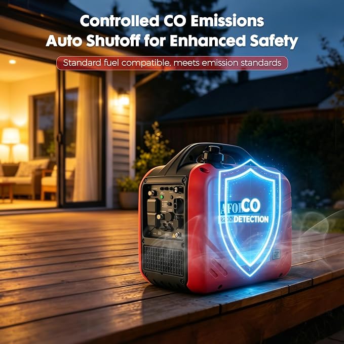 2000 Watt Generator Inverter Portable, RV Camping Garage Workshop 2000W Gas Generator Quiet CO Shutoff Eco Mode Lightweight Pure Sine Wave, Emergency Backup Tailgating Woodworking Outage Blackout