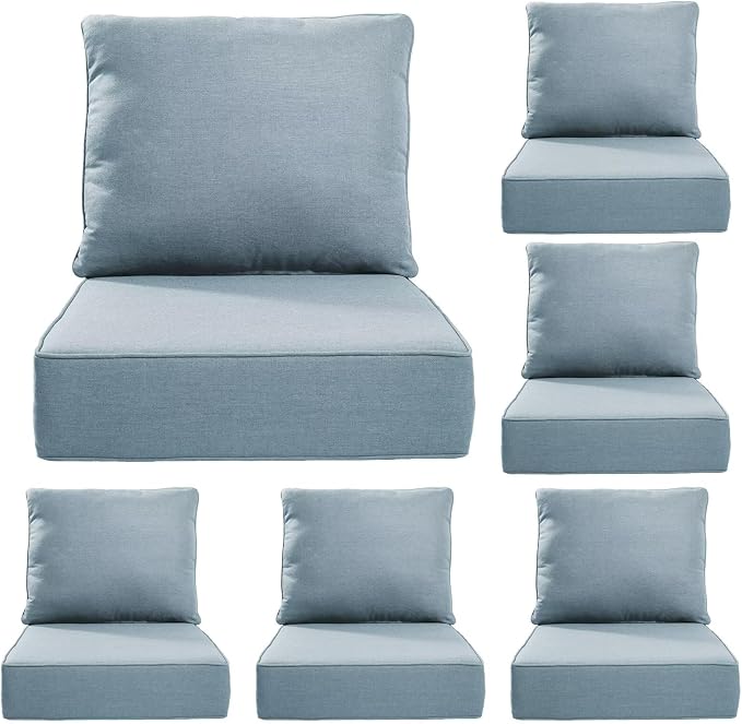 Luxury 24*24*6in Outdoor Patio Cushions, 6 Pieces Sky Blue Outdoor Cushion | 6in Outdoor Patio Cushions, Water-Resistant, Reversible, Removable Cover, for Patio Chairs Sofa Couch Loveseat