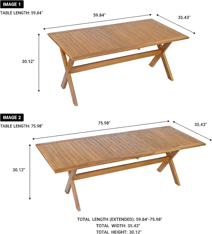 Christopher Knight Home Daron 7 Piece Acacia Wood Outdoor Dining Table Set for 6, Extendable Dining Table and 6 Patio Chairs, Slatted Wooden Outdoor Patio Furniture Set for Garden/Backyard, Teak