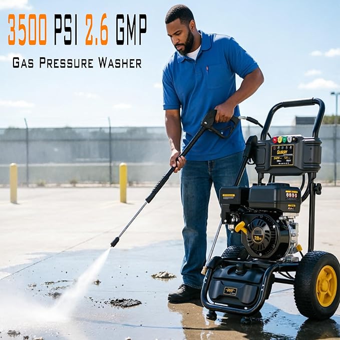3500 PSI & 2.6GPM Gas Pressure Washer, Heavy Duty Power Washer, 30Ft High Pressure Hose&Soap Tank, 5 Adjustable Nozzles, EPA/CARB/ETL Compliant,Black