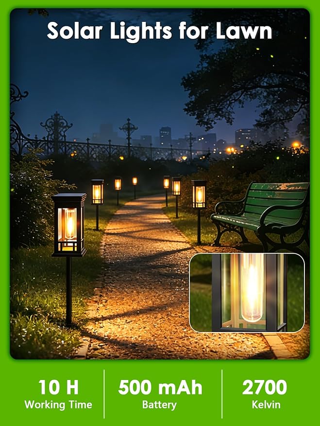 LORRYTE 4 Pack Solar Pathway Lights Outdoor Waterproof, Garden Lights Solar Powered for Outside, Auto On/Off Landscape Lighting for Path Yard Walkway Patio Lawn Driveway Decor, Warm White