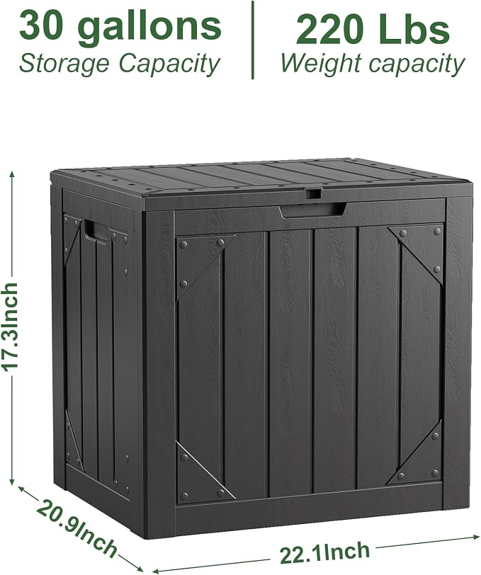 30 Gallon Resin Deck Box Waterproof Outdoor Storage Box for Patio Furniture Pool Accessories Indoor Storage for Cushion Garden Tools, Black