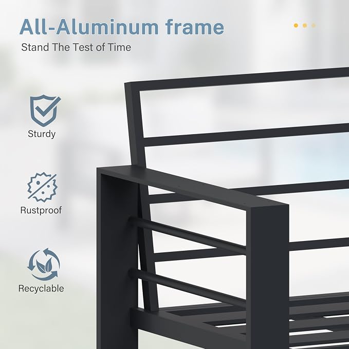Patio Furniture Aluminum Loveseat, Modern Patio Patio Furniture with 3.54” Wide Seat and Thick Cushions, All-Weather Outdoor 2 Seats Sofa Couch for Deck, Porch
