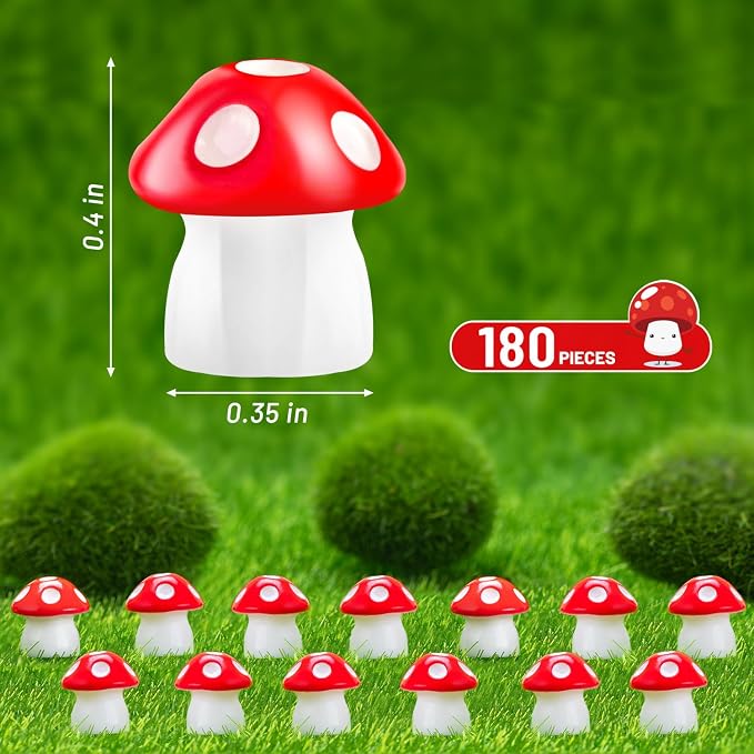 180 pcs Miniature Mushroom Figurines | Tiny Mushrooms for Fairy Garden, Mini Resin, Mushroom Cake Topper Statue Decoration