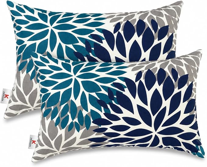 Outdoor Patio Lumbar Pillows, Pack of 2, 12"x20" | Fade Resistant Outdoor Waterproof Lumbar Pillow with Inners Decorative Garden Lumbar Cushions for Home Patio Terrace Sofa