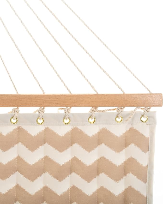Castaway Living Large Beige Chevron Quilted Polyester Hammock – 11.5 ft. x 52 in., 350 lb Capacity, Pillow, Storage Bag, Extension Chains & Tree Hooks – Outdoor Comfort & Style