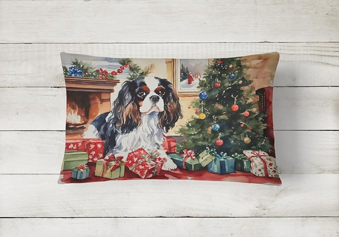 Caroline's Treasures DAC2628PW1216 Cavalier Spaniel Cozy Christmas Throw Pillow Machine Washable, Indoor Outdoor Decorative Pillow for Couch, Bed or Patio, 12HX16W