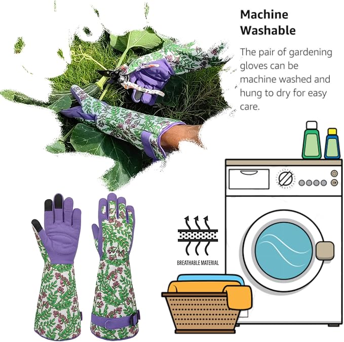 Thornproof Gardening Gloves,Garden Glove for Rose Picking,Gifts | Durable Canvas with Cute Floral Pattern,Synthetic Leather,Touchscreen,Gardening Gifts for Men&Women,Digging,Weeding,Pruning
