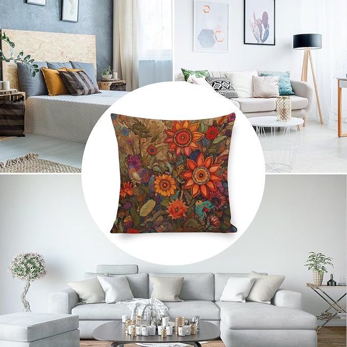 Throw Pillows for Bed Oil Painting Colorful Garden Flowers Pillow Case 16"x16" Fabulous Flowers Spring Decorative Pillow Cover Decorative Outdoor Linen Fabric Pillow Case for Couch Bed Car