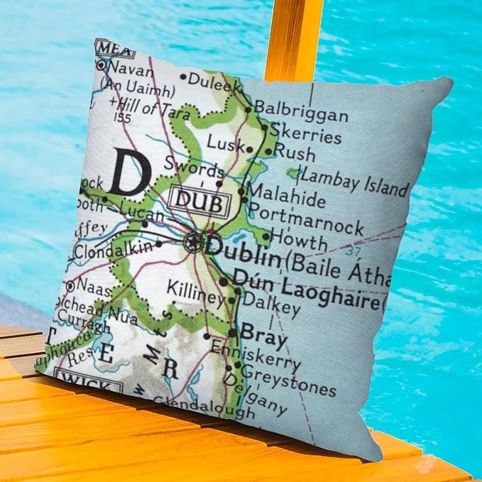 Dublin Ireland Map Outdoor Throw Pillow Covers Waterproof 18x18in Travel Map Accent Cushion Cases Abstract Outdoor Garden Decoration for Patio Furniture Tent Garden