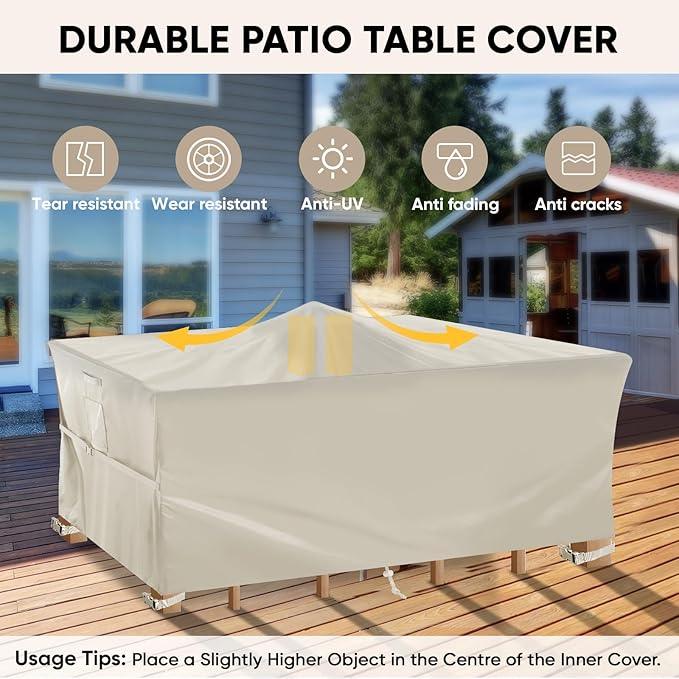 BALEINE Patio Furniture Covers, Outdoor Furniture Covers Waterproof, Heavy Duty Oxford Patio Table Cover for Outdoor Table, Chair, Sofa, Desk (Beige 128"L×83"W×30"H)