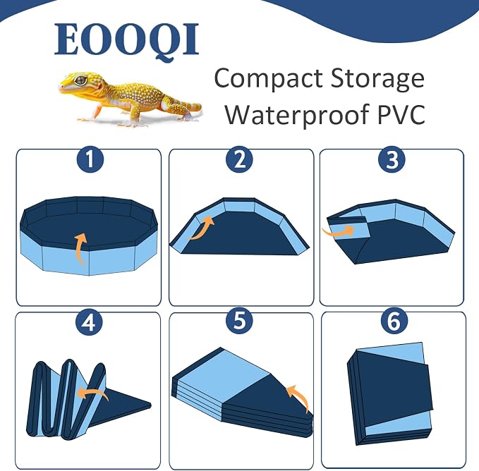 Eooqi Foldable Bearded Dragon Bathtub, Collapsible Reptile Bath Pool & Small Pet Water Tub, Portable Hard-Side Reptile Swimming Pool for Bearded Dragons, Hedgehogs and Hamsters (Blue, 19 x 3.5 in)