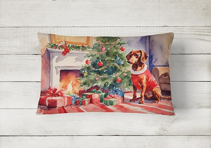 Caroline's Treasures DAC2641PW1216 Dachshund Cozy Christmas Throw Pillow Machine Washable, Indoor Outdoor Decorative Pillow for Couch, Bed or Patio, 12HX16W