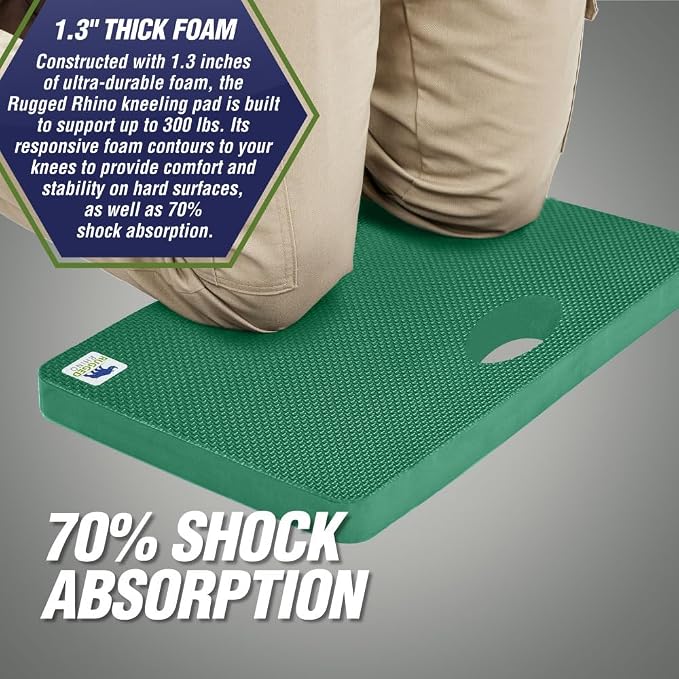 RUGGED RHINO Heavy Duty Kneeling Pad for Work, Shock Absorbent Thick Knee Pads, Holds Up to 300 lbs, Protect Knees from Hard Concrete Surfaces For Mechanics, Yard Gardening, Home Gym, Pine Green