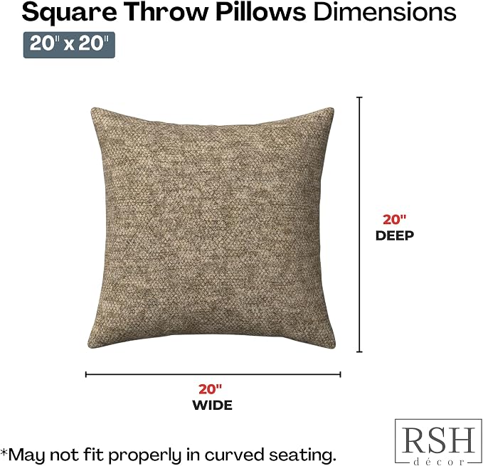 RSH DECOR: Sunbrella Square Throw Pillows Set of 4 | 20" x 20" | Water and Fade-Resistant Performance Fabric | Outdoor Pillow Covers with Down-Alternative Inserts | Made in USA (Berber Cafe)