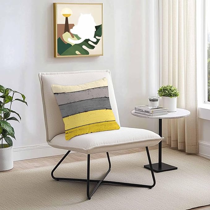 Outdoor Throw Pillow Covers 18X18 Set of 2 Waterproof Ombre Lemon Yellow and Gray Decorative Zippered Cushion Covers for Patio Furniture, Farmhouse Retro Rustic Barn Wood Texture Lumbar Pillowcases